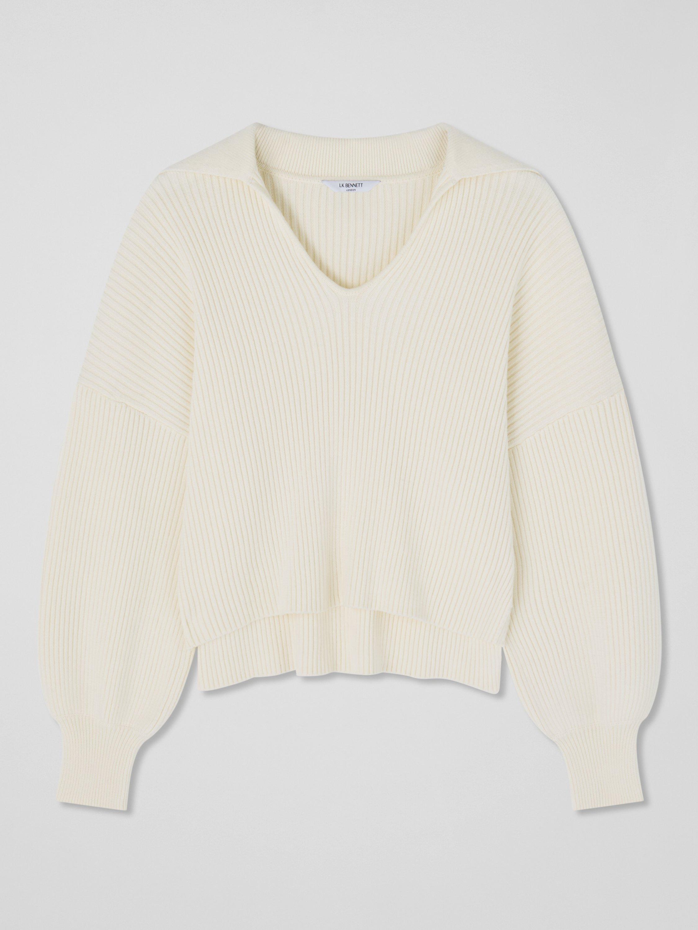 Product image 5 of 5, which shows L.K.Bennett Polly V-Neck Jumper, Cream, XS