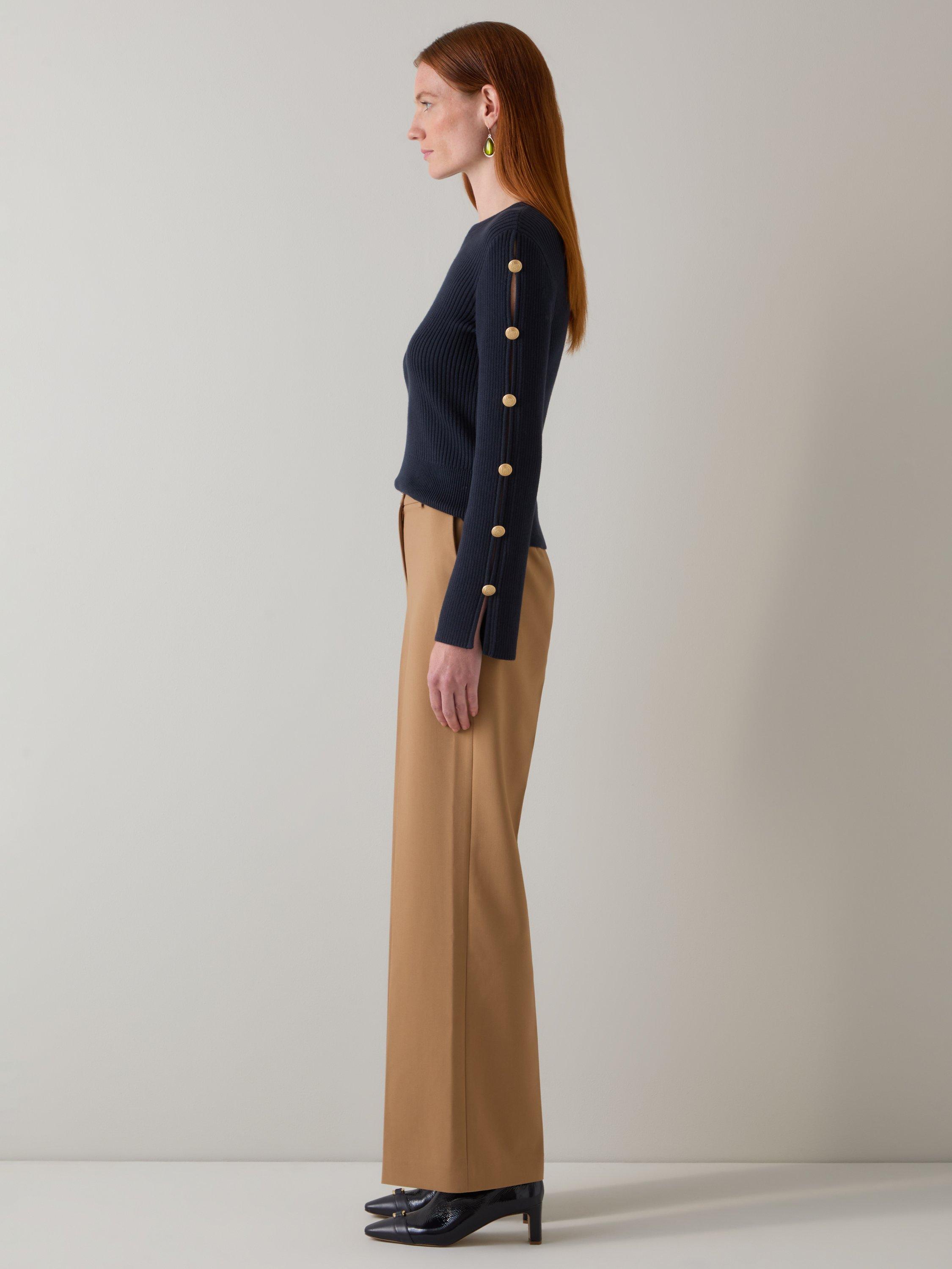 Product image 2 of 5, which shows L.K.Bennett Mirren Button Sleeve Jumper, Navy, XS