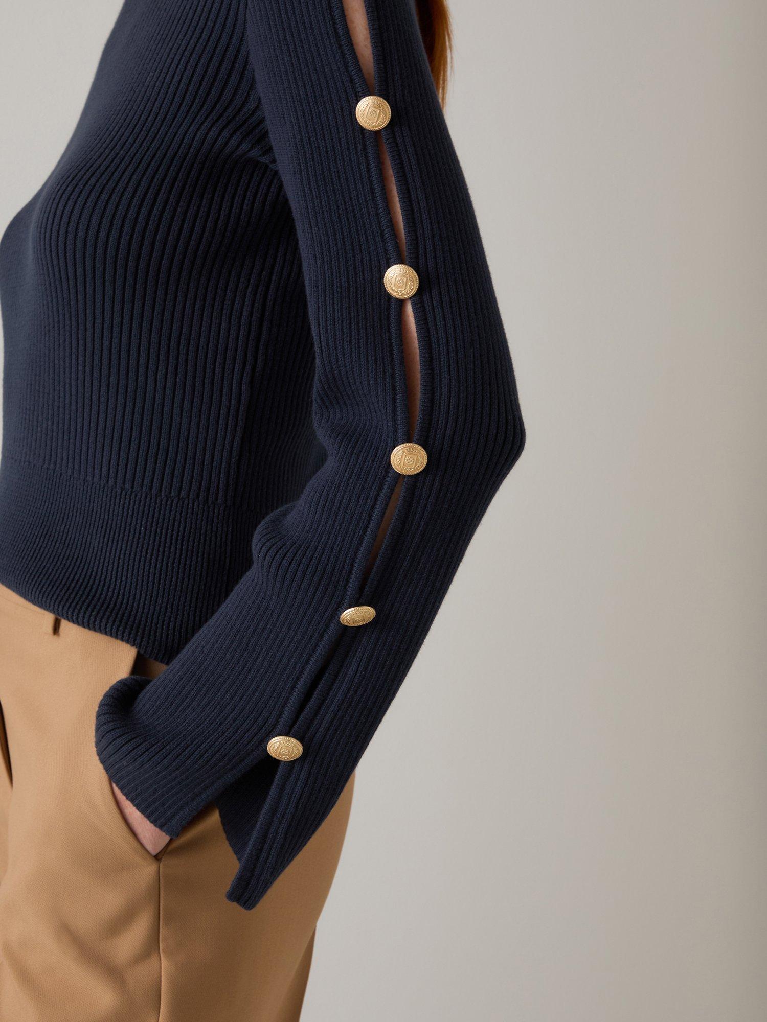 Product image 4 of 5, which shows L.K.Bennett Mirren Button Sleeve Jumper, Navy, XS