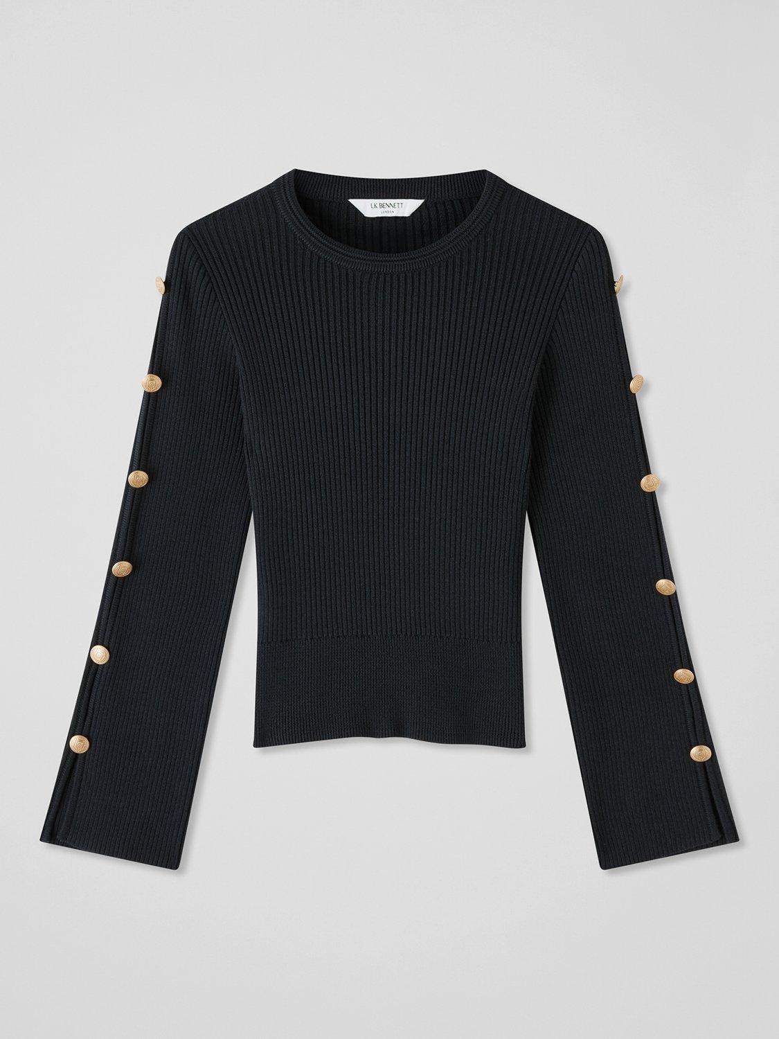 Product image 5 of 5, which shows L.K.Bennett Mirren Button Sleeve Jumper, Navy, XS