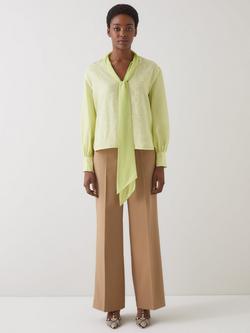 L.K.Bennett Maggie Tie Neck Jacquard Top, Lime, Lime