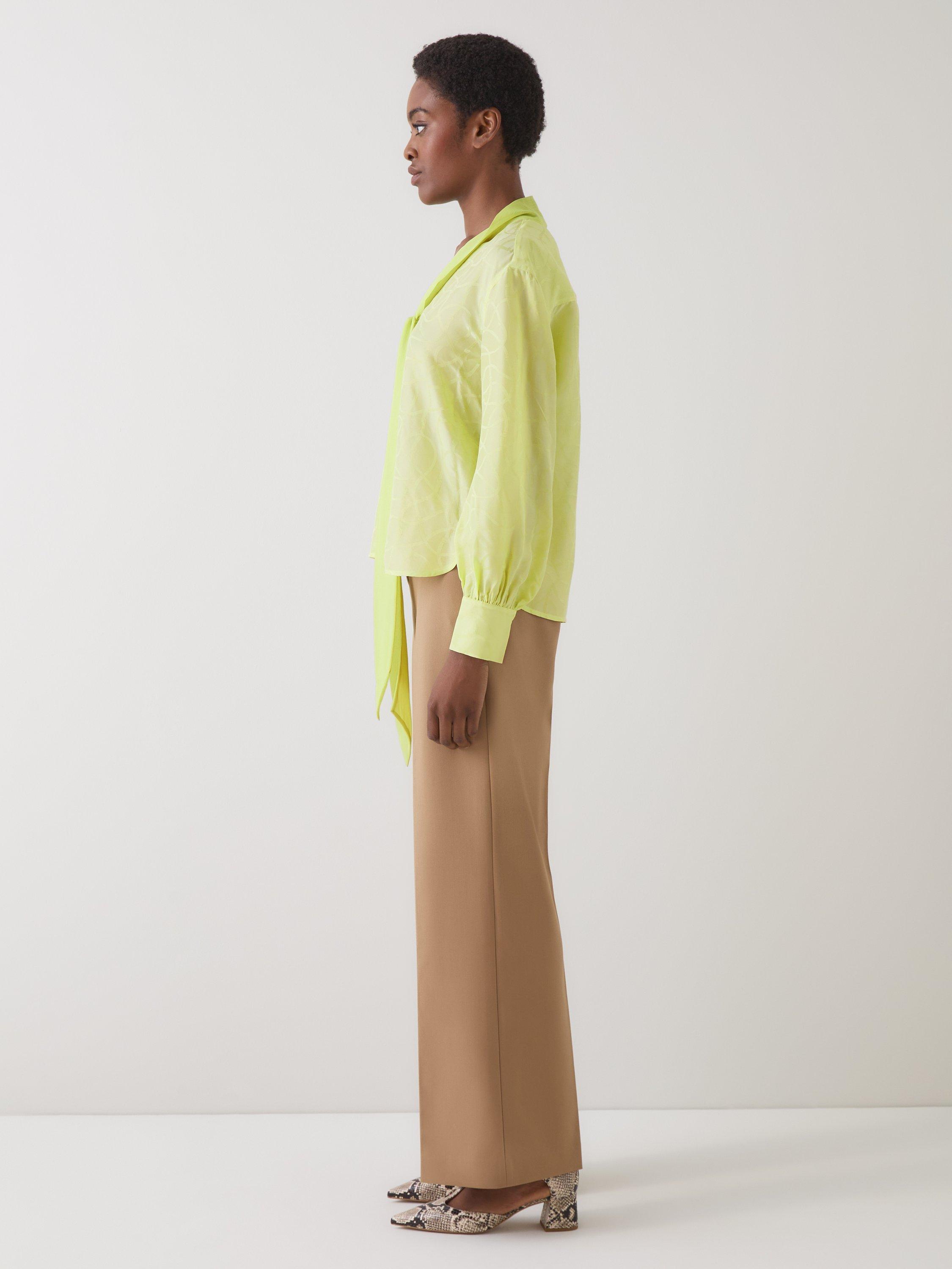 Product image 2 of 4, which shows L.K.Bennett Maggie Tie Neck Jacquard Top, Lime, 6
