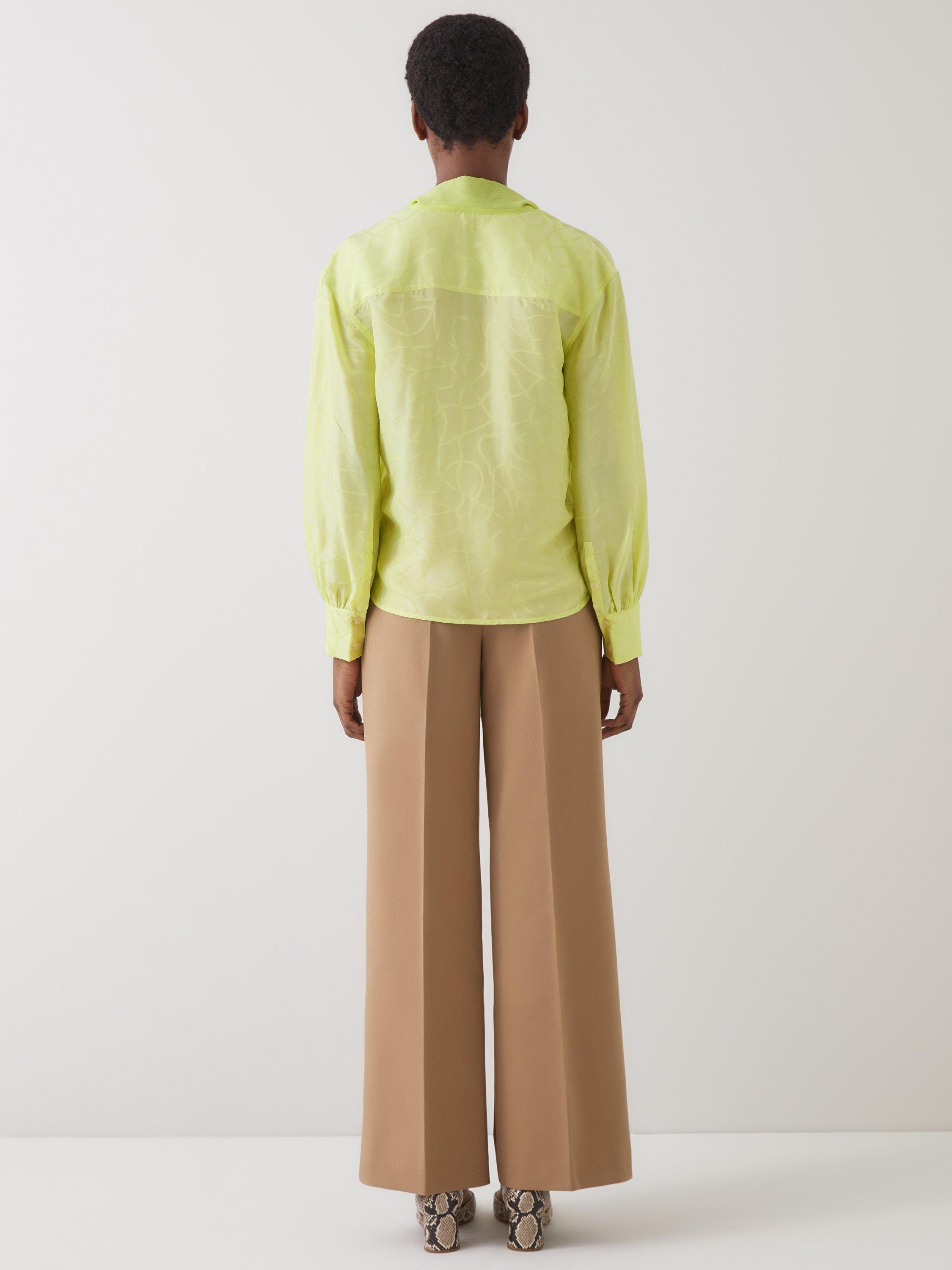 Product image 3 of 4, which shows L.K.Bennett Maggie Tie Neck Jacquard Top, Lime, 6