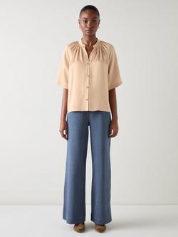 L.K.Bennett Amber Button Down Short Sleeve Blouse, Cam-camel