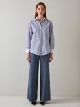 L.K.Bennett Hally Stripe Contrast Collar Shirt, Blu-navy/White
