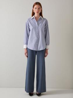 L.K.Bennett Hally Stripe Contrast Collar Shirt, Blu-navy/White, Blu-navy/White