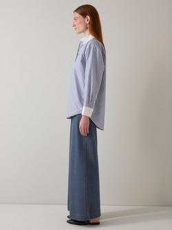 L.K.Bennett Hally Stripe Contrast Collar Shirt, Blu-navy/White - view 2, Blu-navy/White