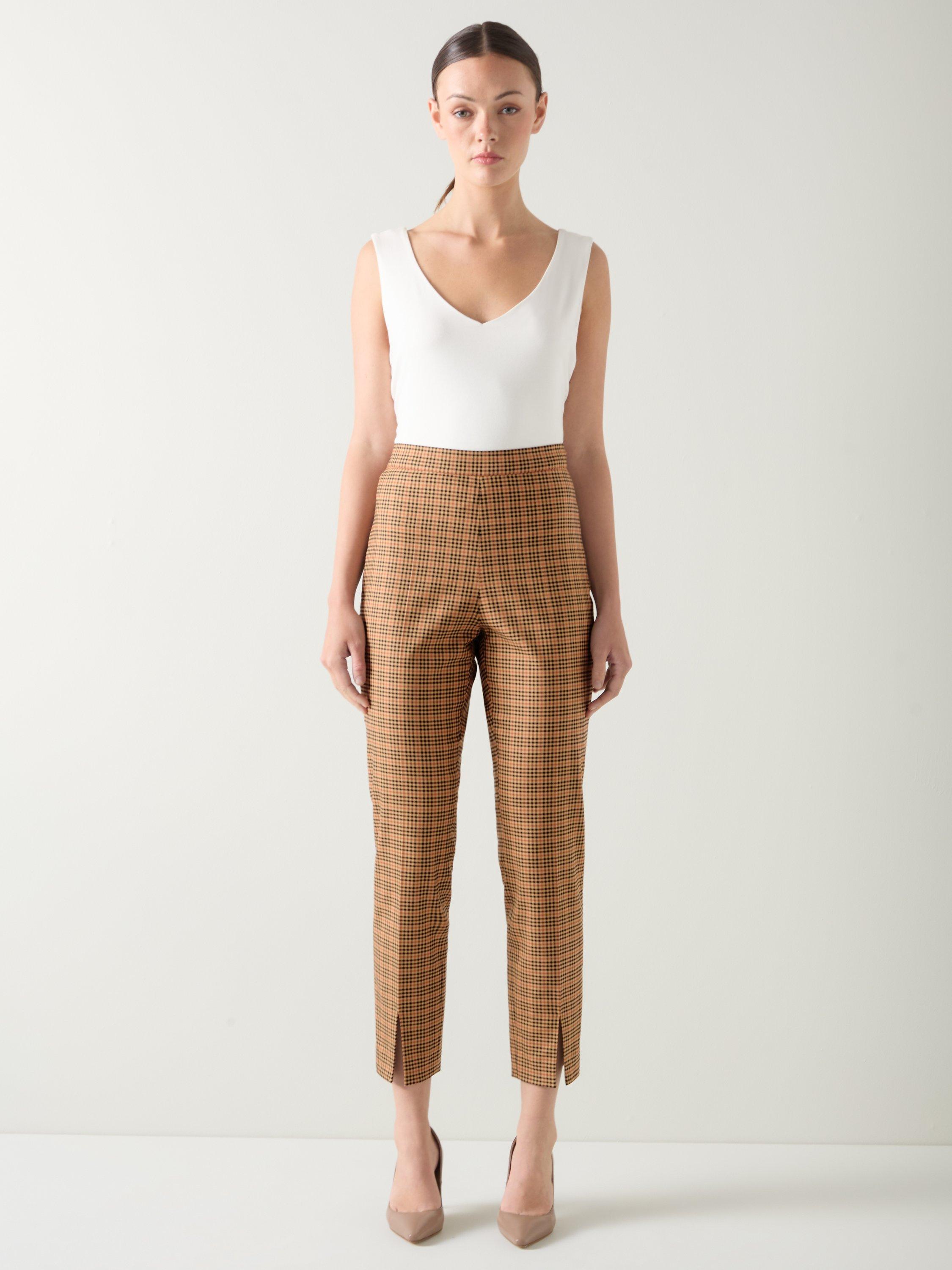 Product image 1 of 5, which shows L.K.Bennett Amber Check Trousers containing TENCEL™ Lyocell, Brown, 6