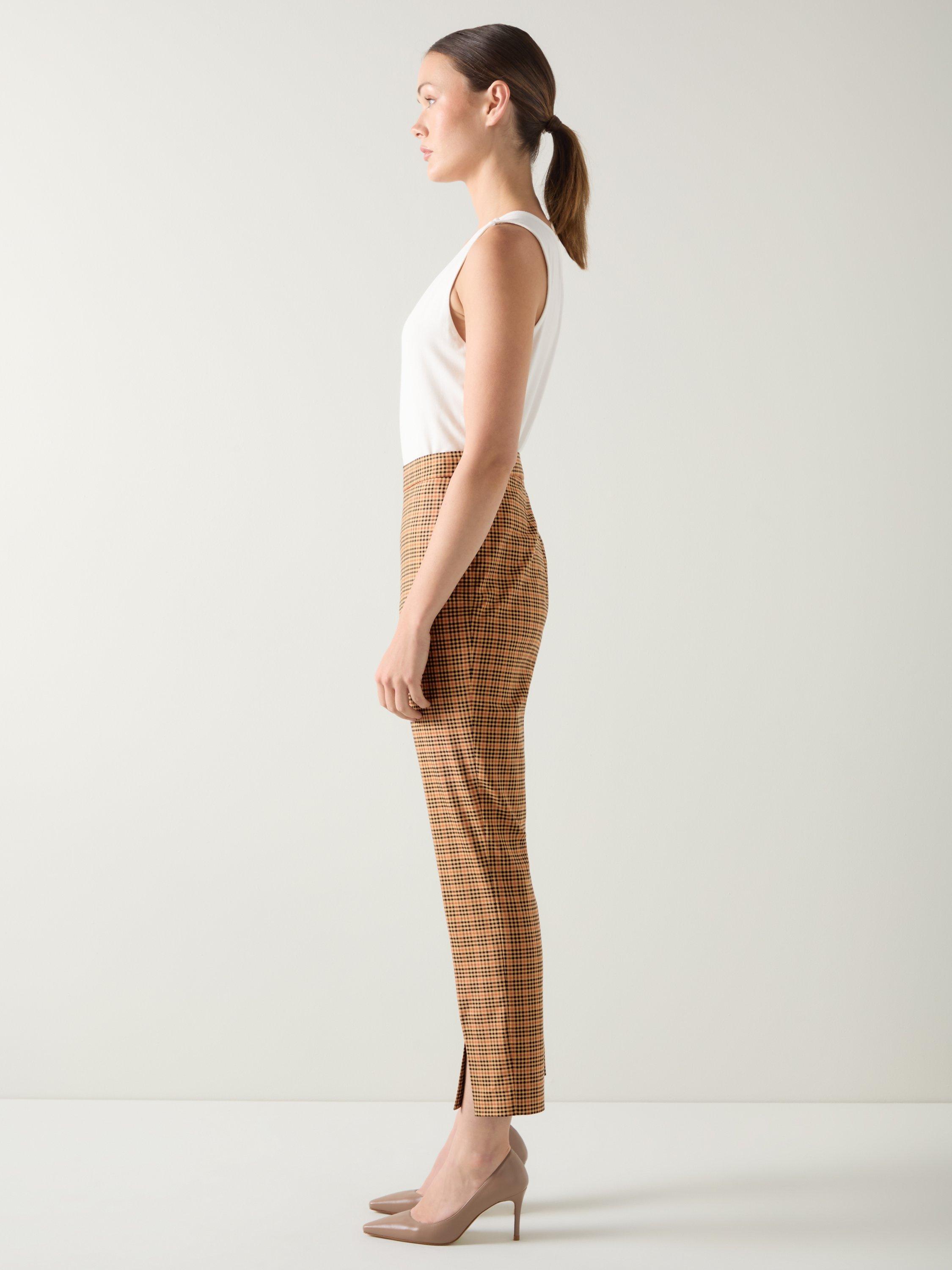 Product image 2 of 5, which shows L.K.Bennett Amber Check Trousers containing TENCEL™ Lyocell, Brown, 6