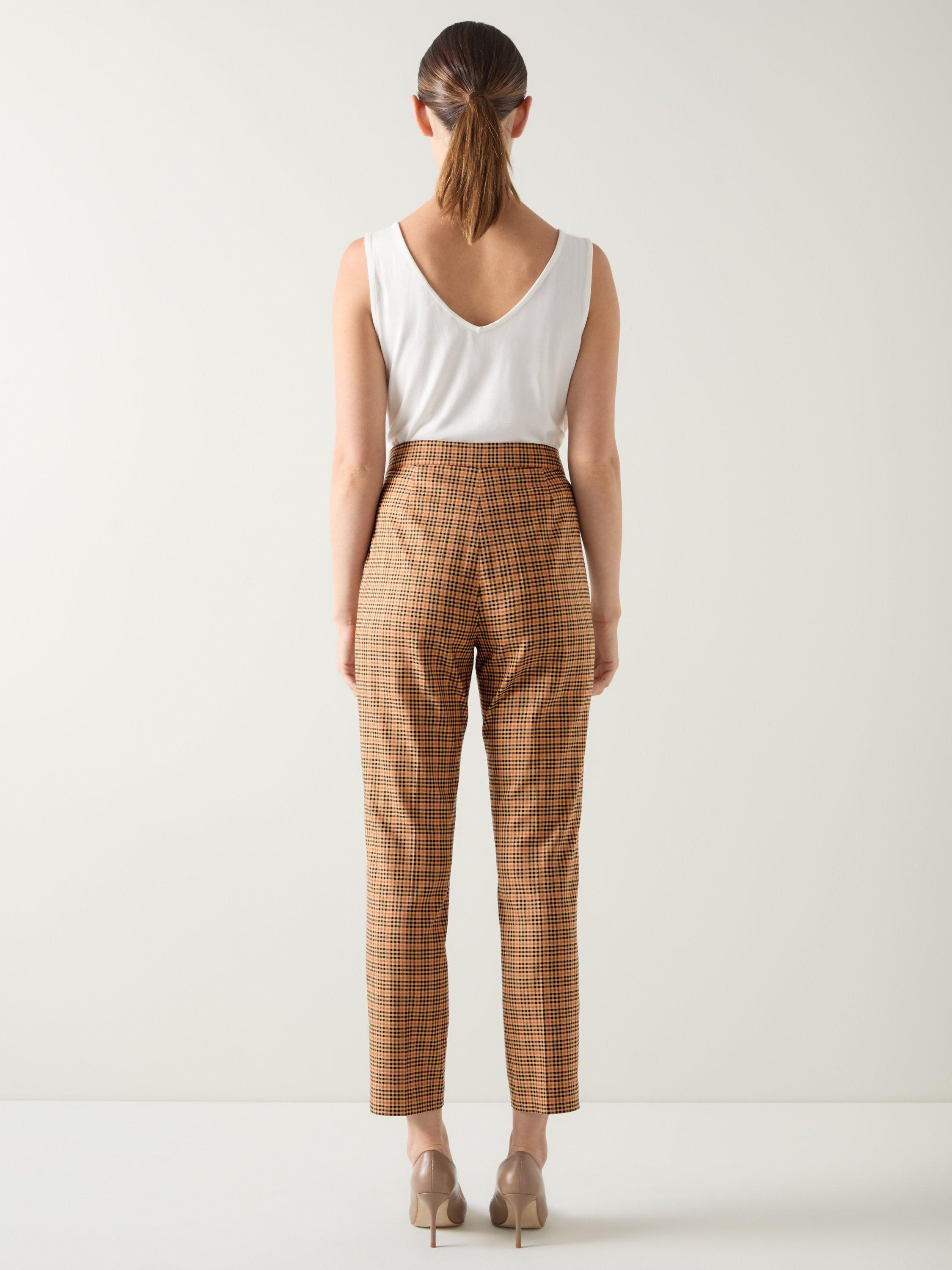 Product image 3 of 5, which shows L.K.Bennett Amber Check Trousers containing TENCEL™ Lyocell, Brown, 6