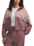 Under Armour Women's Rival Water-Resistant Woven Sports Jacket, Maroon Mist/Pink