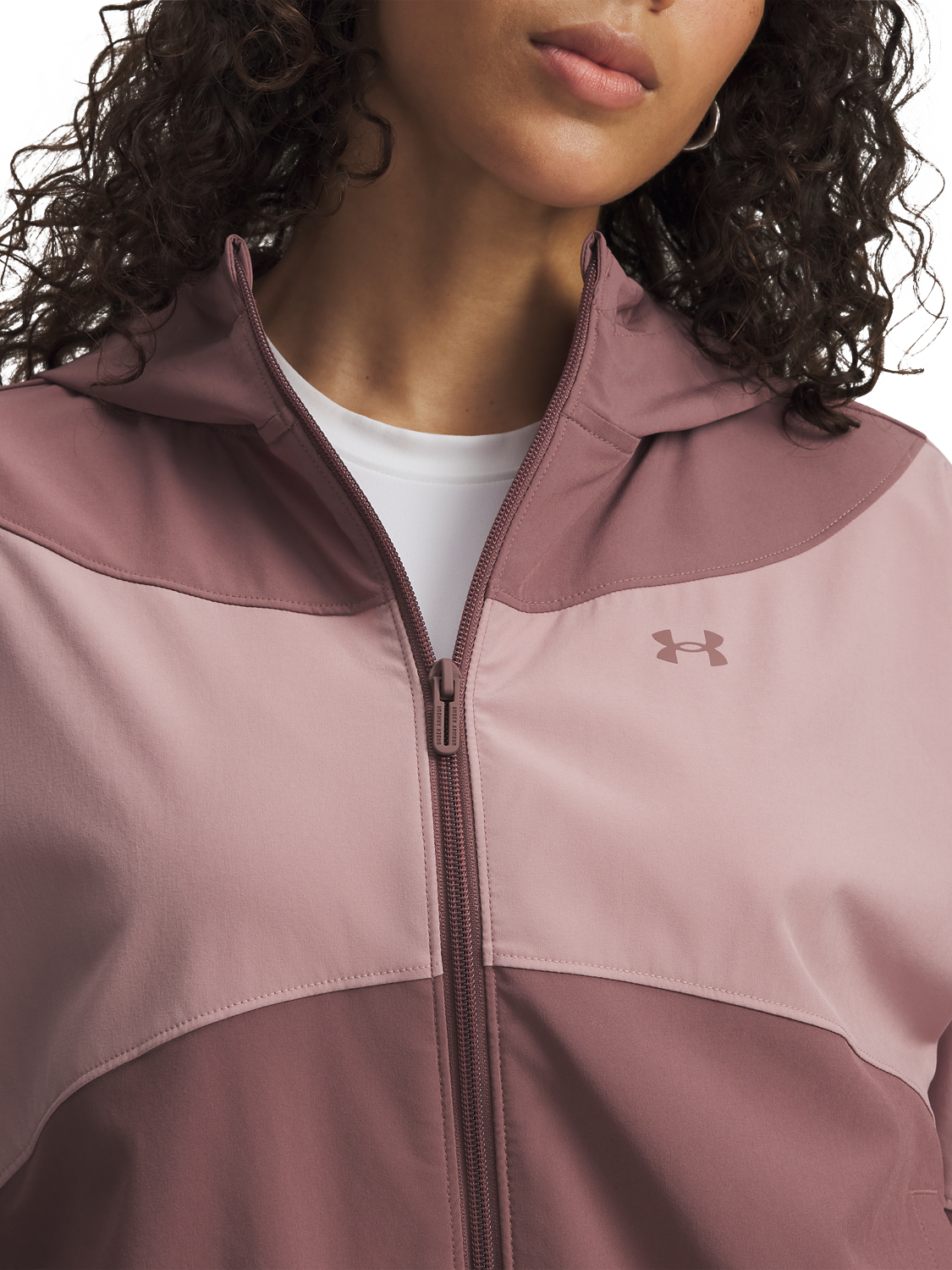 Product image 3 of 3, which shows Under Armour Women's Rival Water-Resistant Woven Sports Jacket, Maroon Mist / Pink, XS