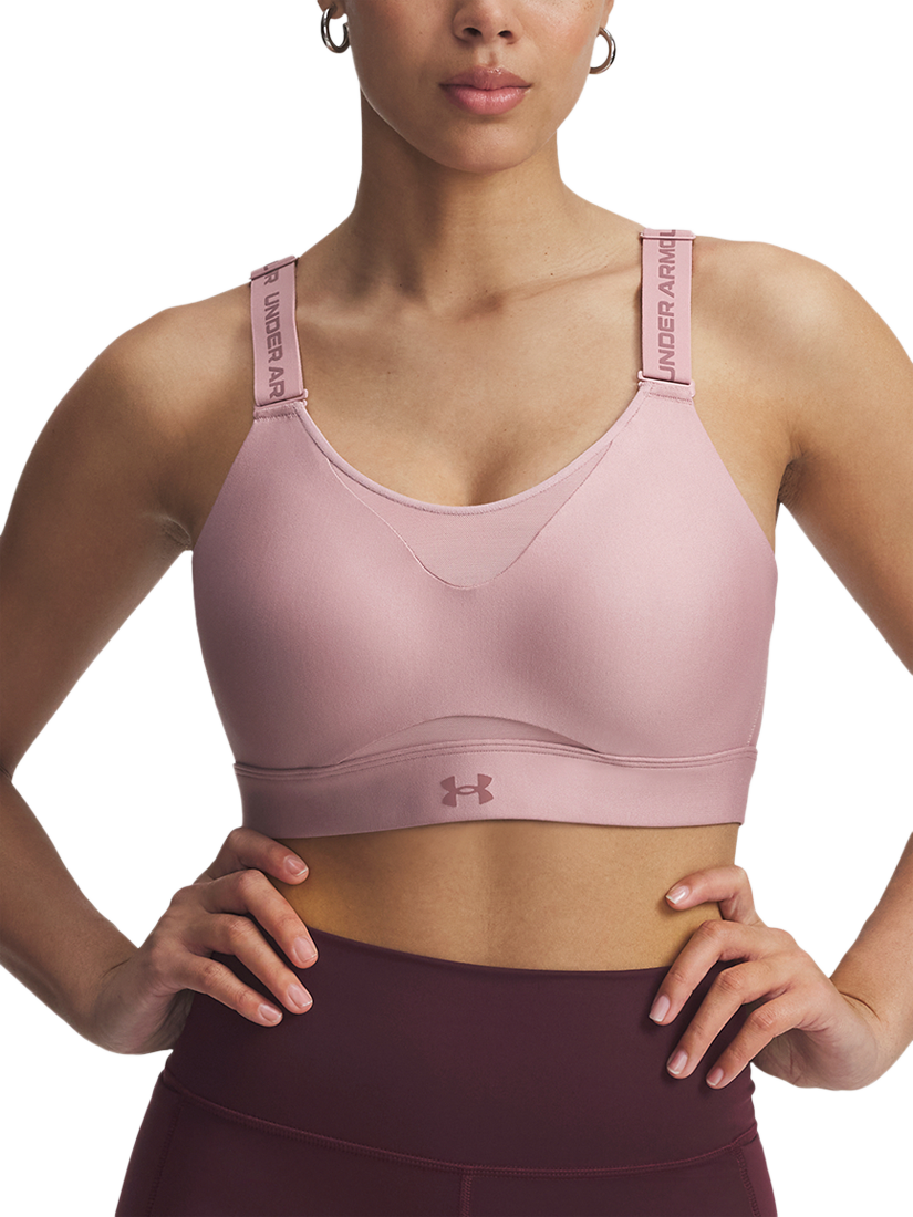 Product image 1 of 9, which shows Under Armour Infinity High 2.0 Sports Bra, Pink / Maroon Mist, XS