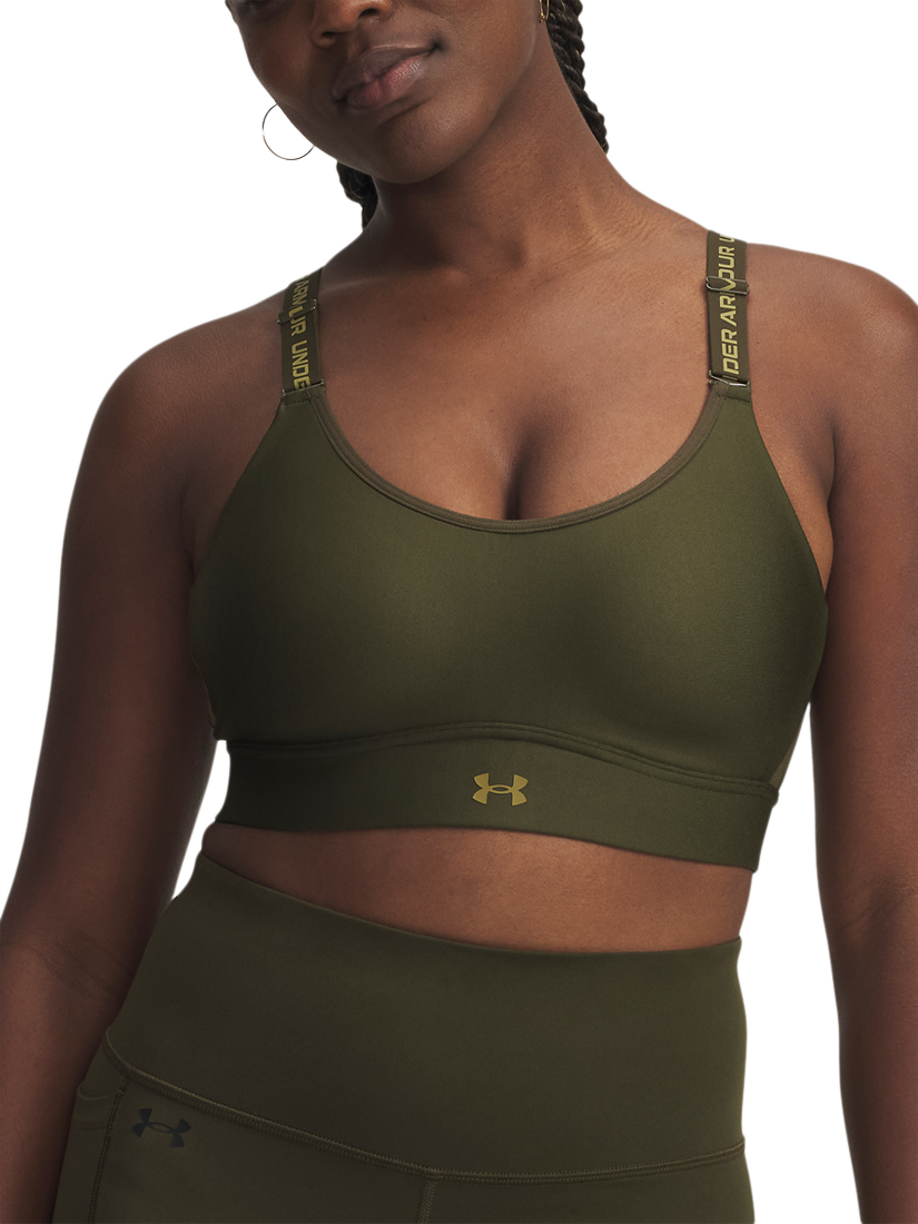 Product image 1 of 2, which shows Under Armour Infinity Mid 2.0 Padded Sports Bra, Expedition Green, XS