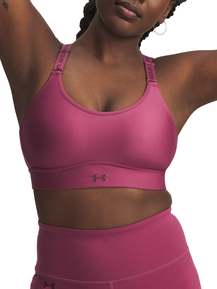 Product image 1 of 2, which shows Under Armour Infinity Mid 2.0 Padded Sports Bra, Dusk / Dark Maroon, XS