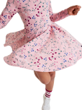 Polarn O. Pyret Kids' Cotton Long Sleeved Floral Print Dress, Pink