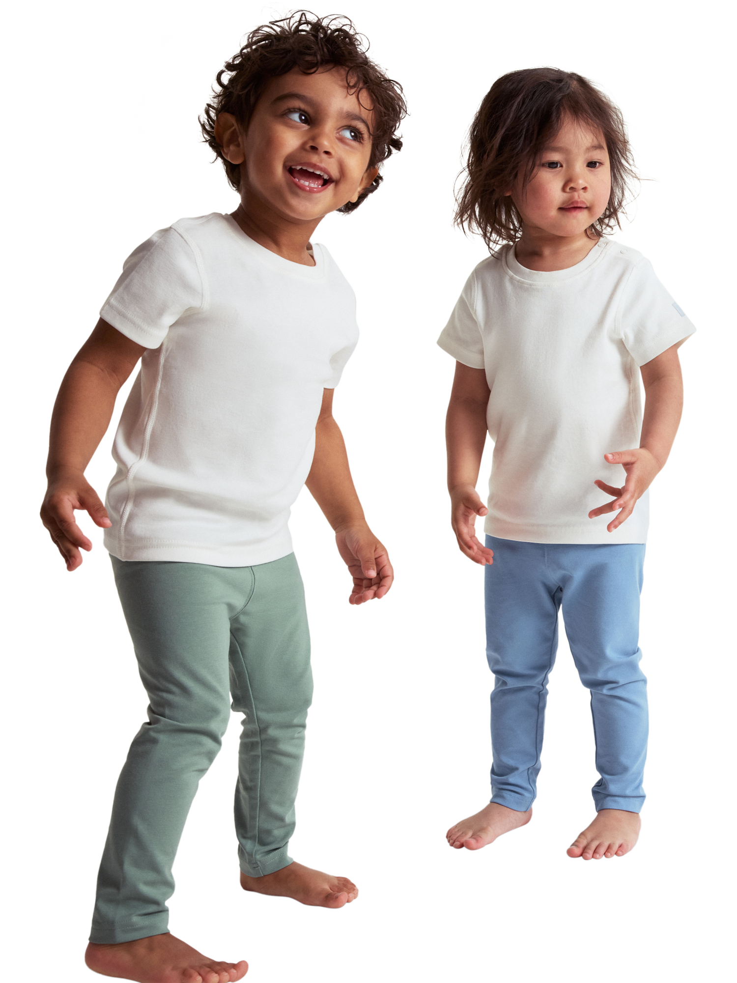 Product image 4 of 4, which shows Polarn O. Pyret Kids' Plain Leggings, Blue, 3-4 years