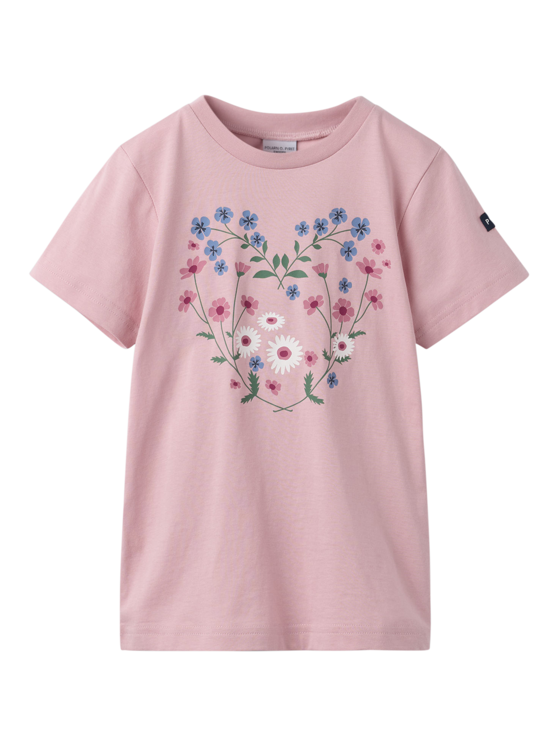 Product image 1 of 4, which shows Polarn O. Pyret Kids' Cotton Floral Print T-Shirt, Pink, 3-4 years