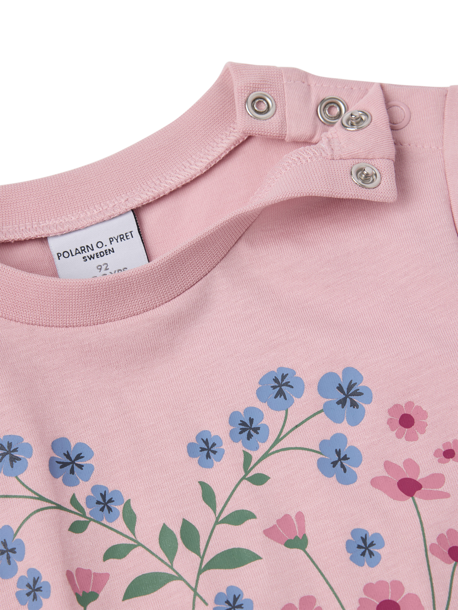 Product image 2 of 4, which shows Polarn O. Pyret Kids' Cotton Floral Print T-Shirt, Pink, 3-4 years