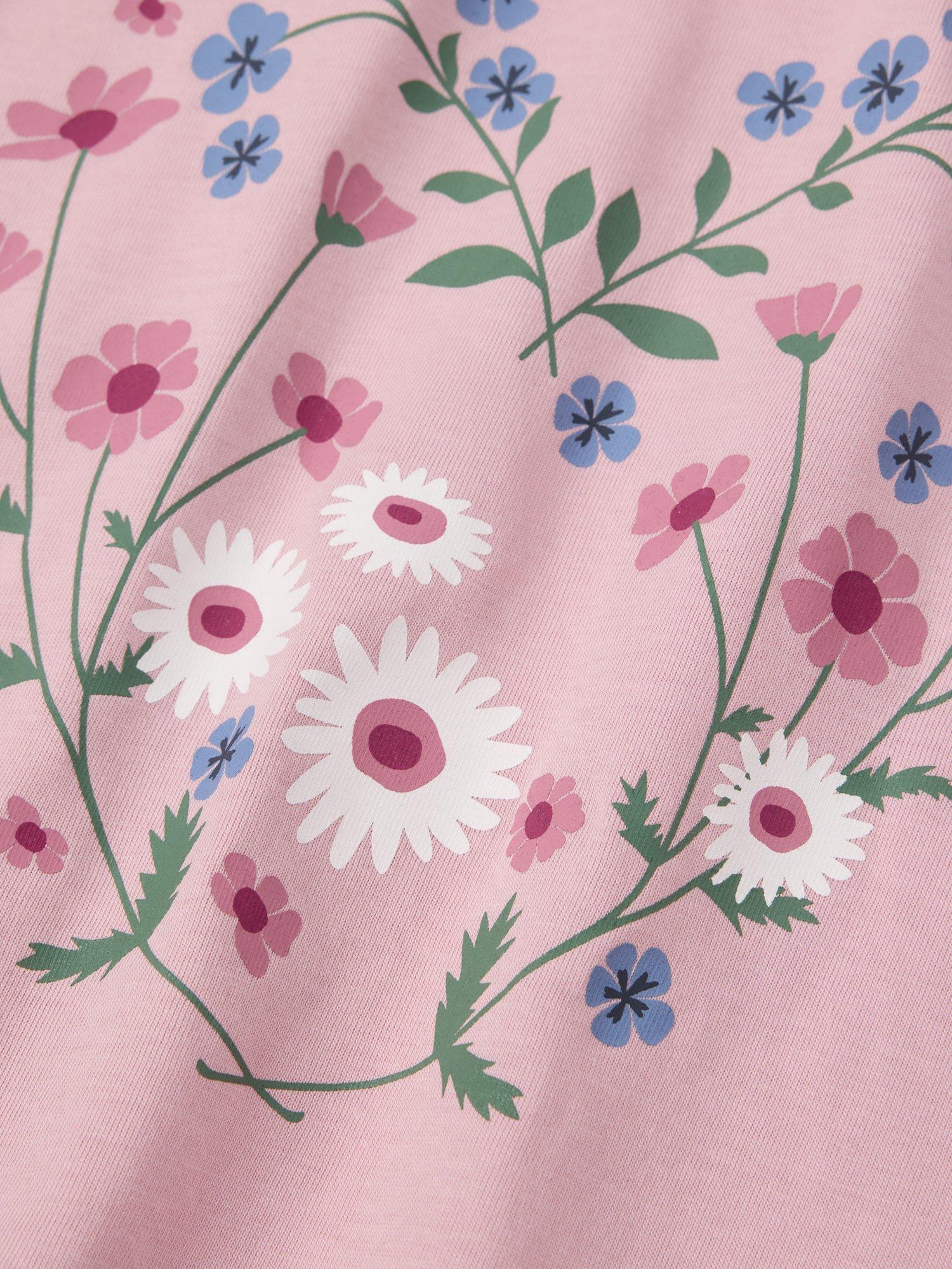 Product image 3 of 4, which shows Polarn O. Pyret Kids' Cotton Floral Print T-Shirt, Pink, 3-4 years