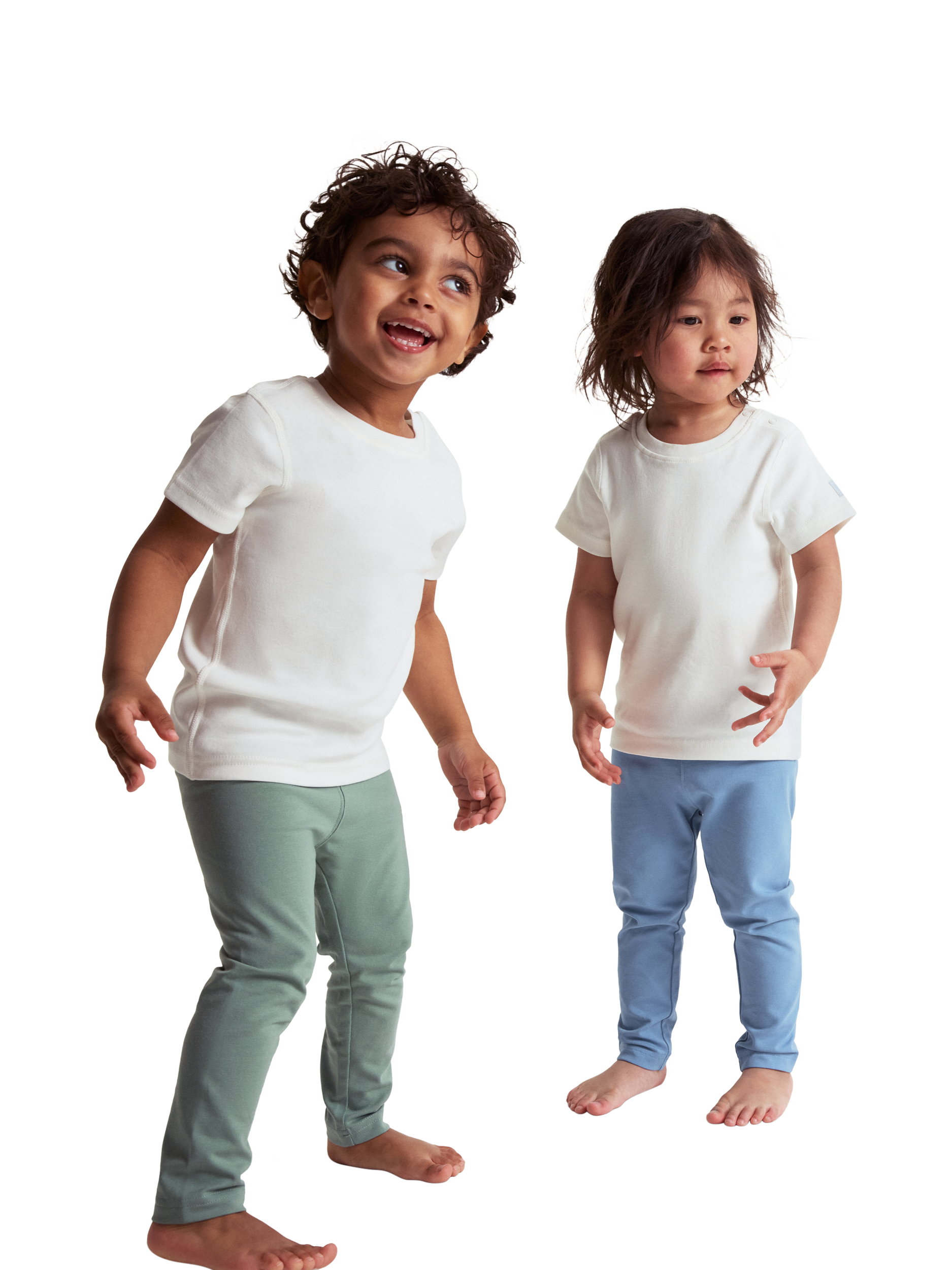 Product image 4 of 4, which shows Polarn O. Pyret Kids' Plain Leggings, Green, 3-4 years