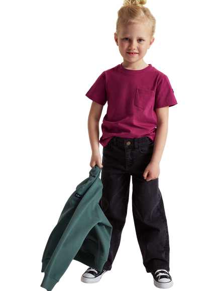 Polarn O. Pyret Kids' SALLY Cotton Wide Leg Jeans, Black, Black