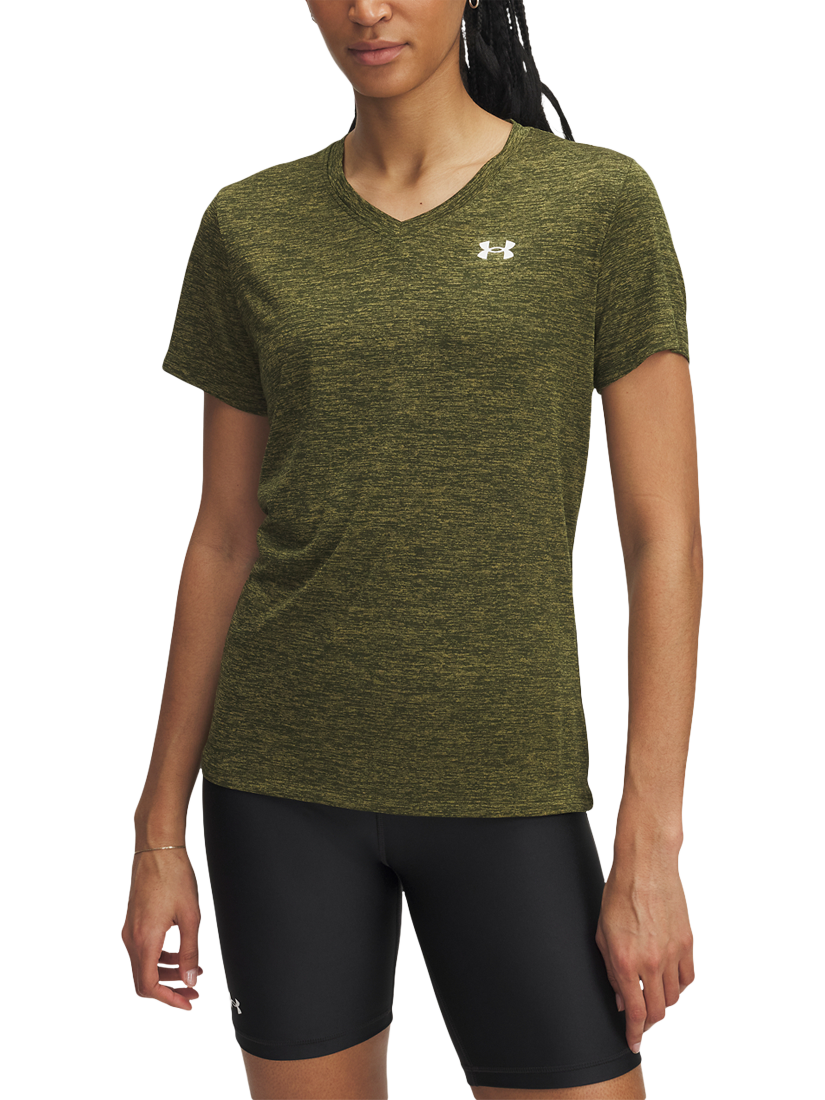 Product image 1 of 2, which shows Under Armour TwistUA Tech V-Neck T-Shirt, Green / White, XS