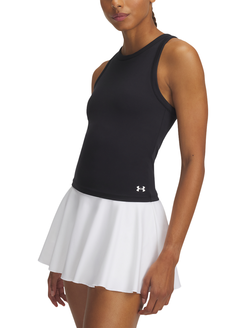Product image 1 of 3, which shows Under Armour Motion High Neck Sleeveless Tank Top, Black / White, XS