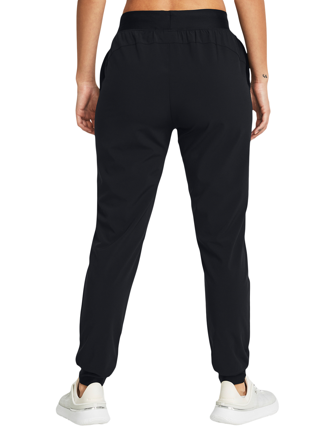 Product image 2 of 5, which shows Under Armour Rival Women's Hi Rise Woven Joggers, Black / White, XS