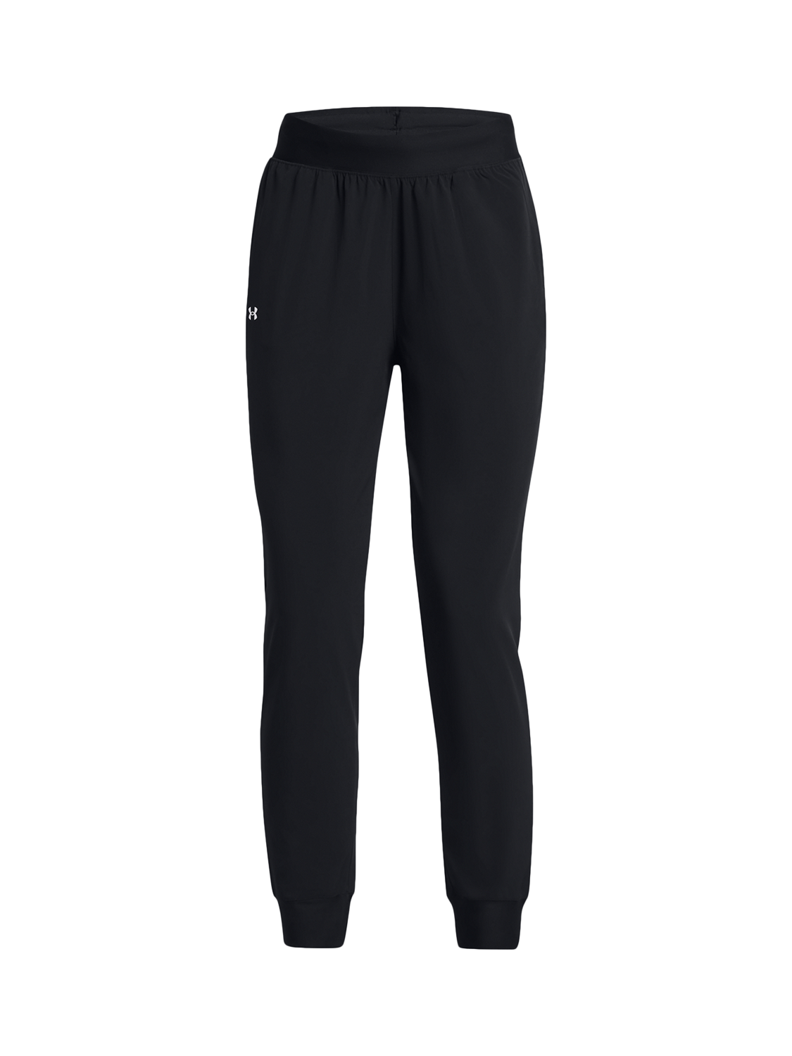 Product image 4 of 5, which shows Under Armour Rival Women's Hi Rise Woven Joggers, Black / White, XS
