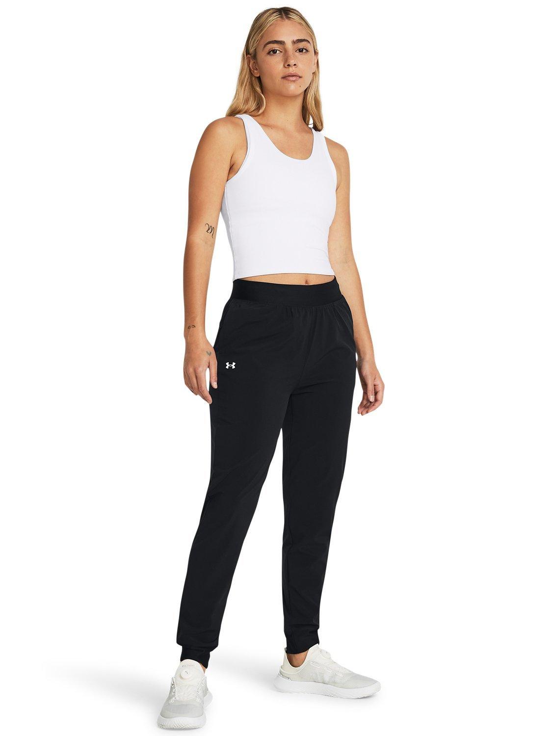 Product image 5 of 5, which shows Under Armour Rival Women's Hi Rise Woven Joggers, Black / White, XS