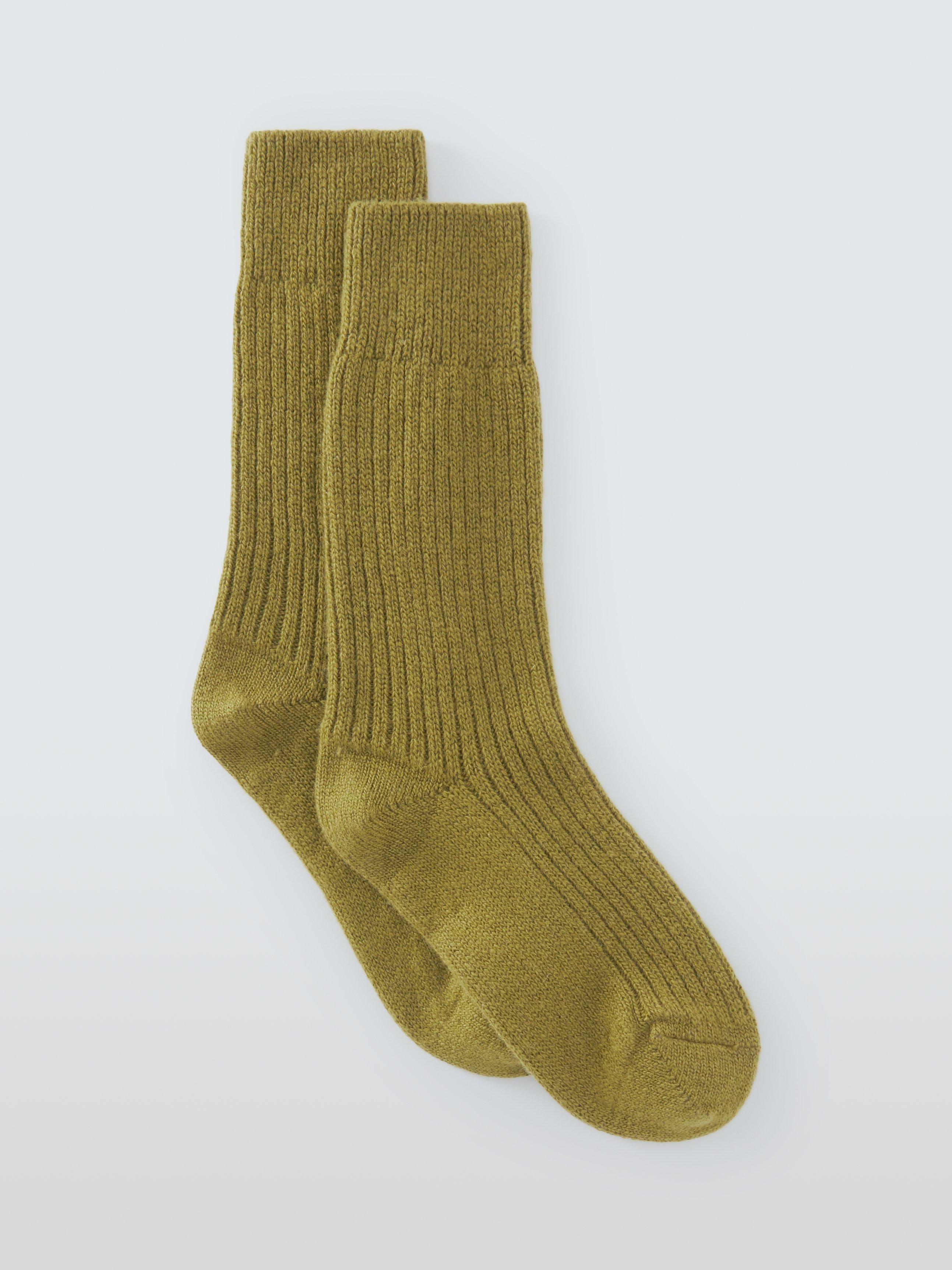Product image 1 of 2, which shows John Lewis Cashmere Rich Rib Knit Bed Socks, Olive, S-M