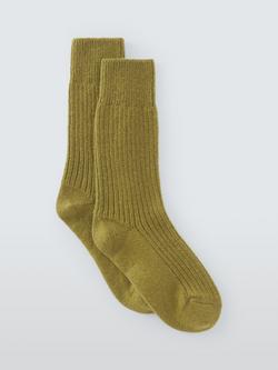 John Lewis Cashmere Rich Rib Knit Bed Socks, Olive