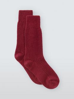 John Lewis Cashmere Rich Rib Knit Bed Socks, Red