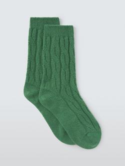 John Lewis Cashmere Rich Cable Knit Bed Socks, Green