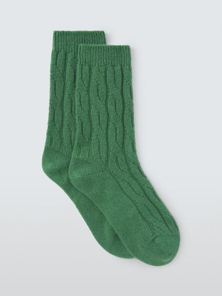 John Lewis Cashmere Rich Cable Knit Bed Socks, Green