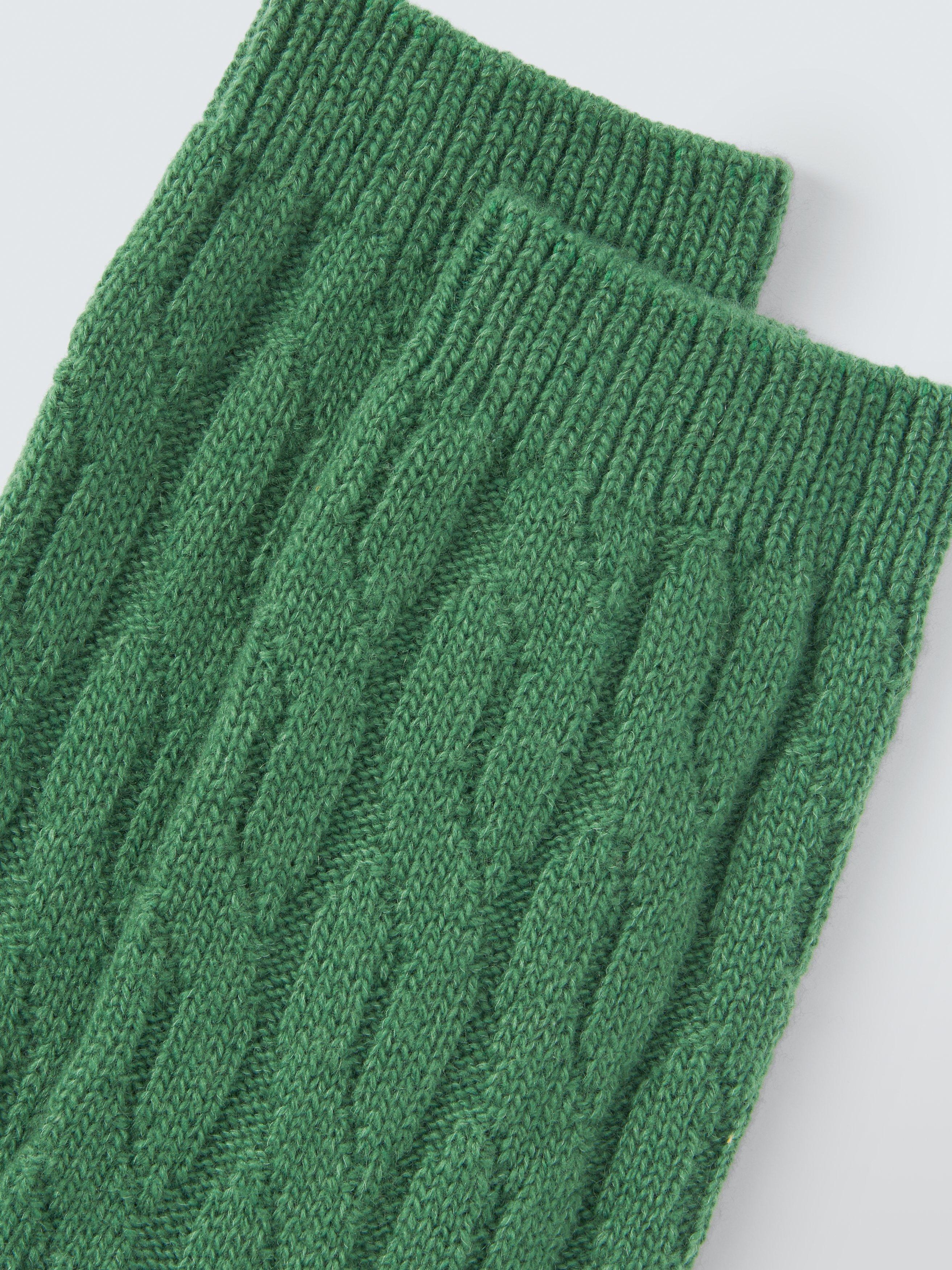 Product image 2 of 2, which shows John Lewis Cashmere Rich Cable Knit Bed Socks, Green, S-M