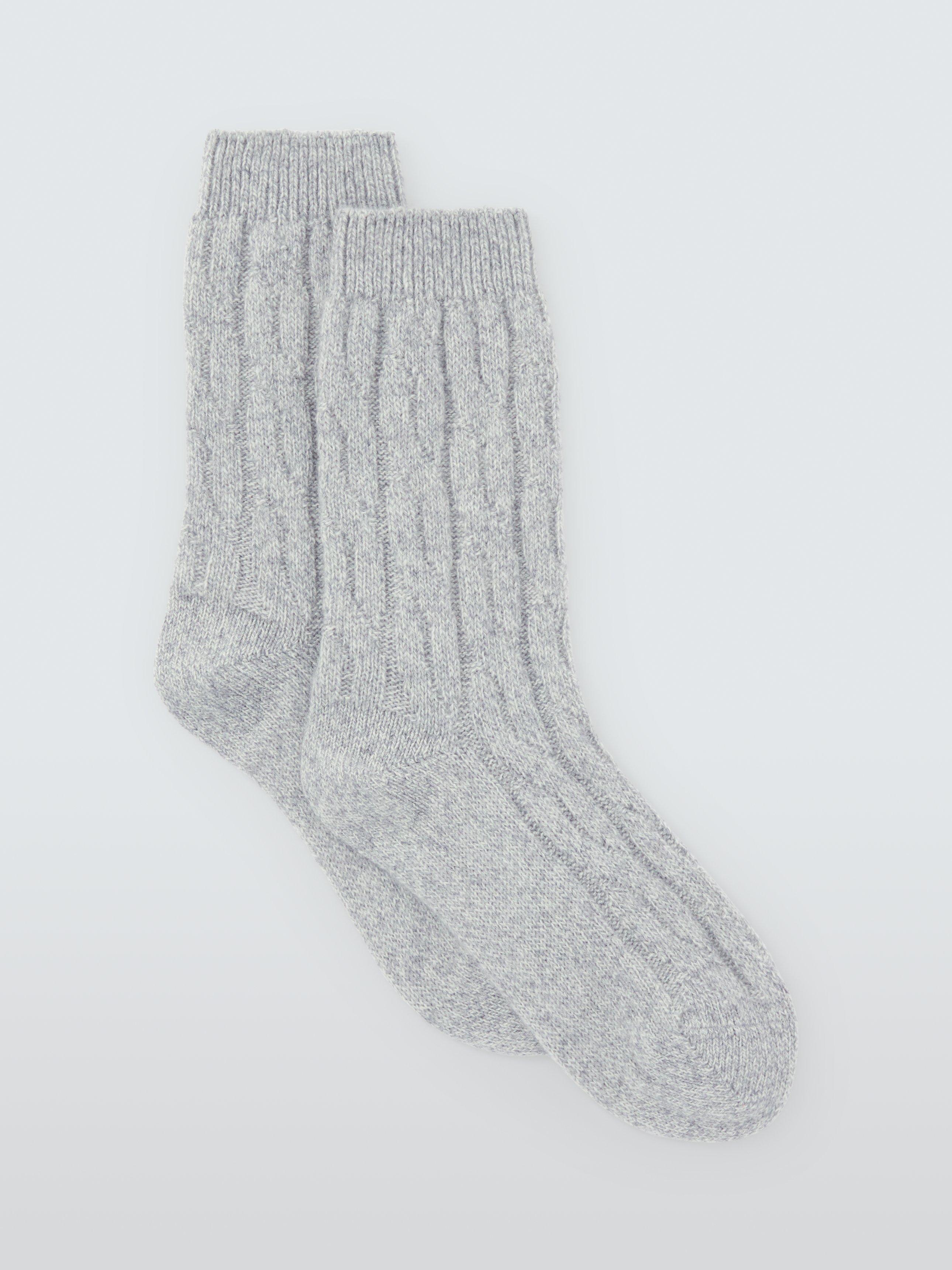 Product image 1 of 2, which shows John Lewis Cashmere Rich Cable Knit Bed Socks, Grey, S-M