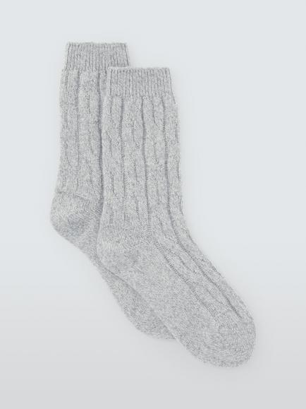 John Lewis Cashmere Rich Cable Knit Bed Socks, Grey