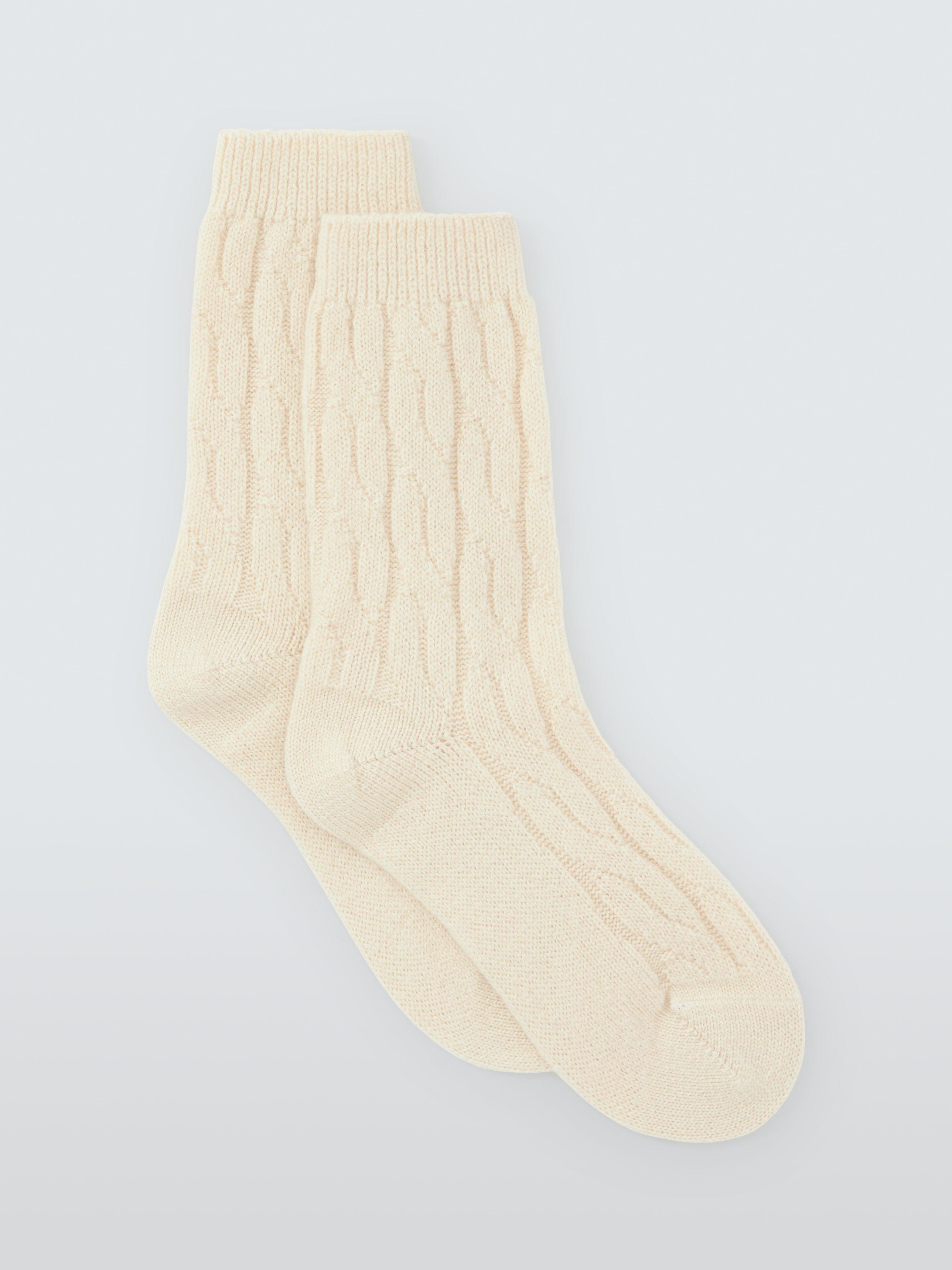 Product image 1 of 2, which shows John Lewis Cashmere Rich Cable Knit Bed Socks, Ivory, S-M