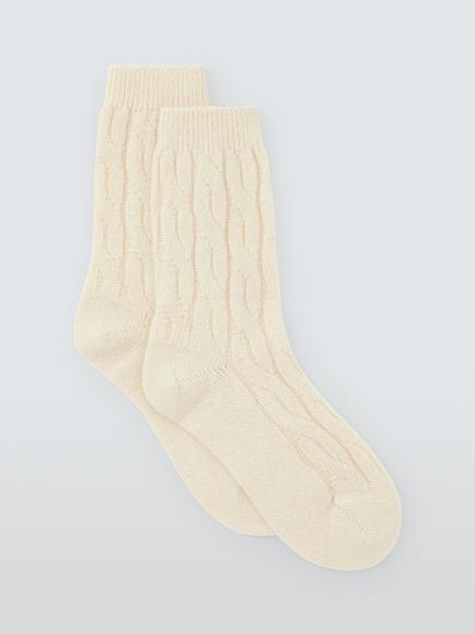 John Lewis Cashmere Rich Cable Knit Bed Socks, Ivory