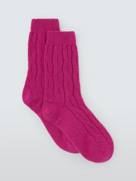 John Lewis Cashmere Rich Cable Knit Bed Socks, Pink