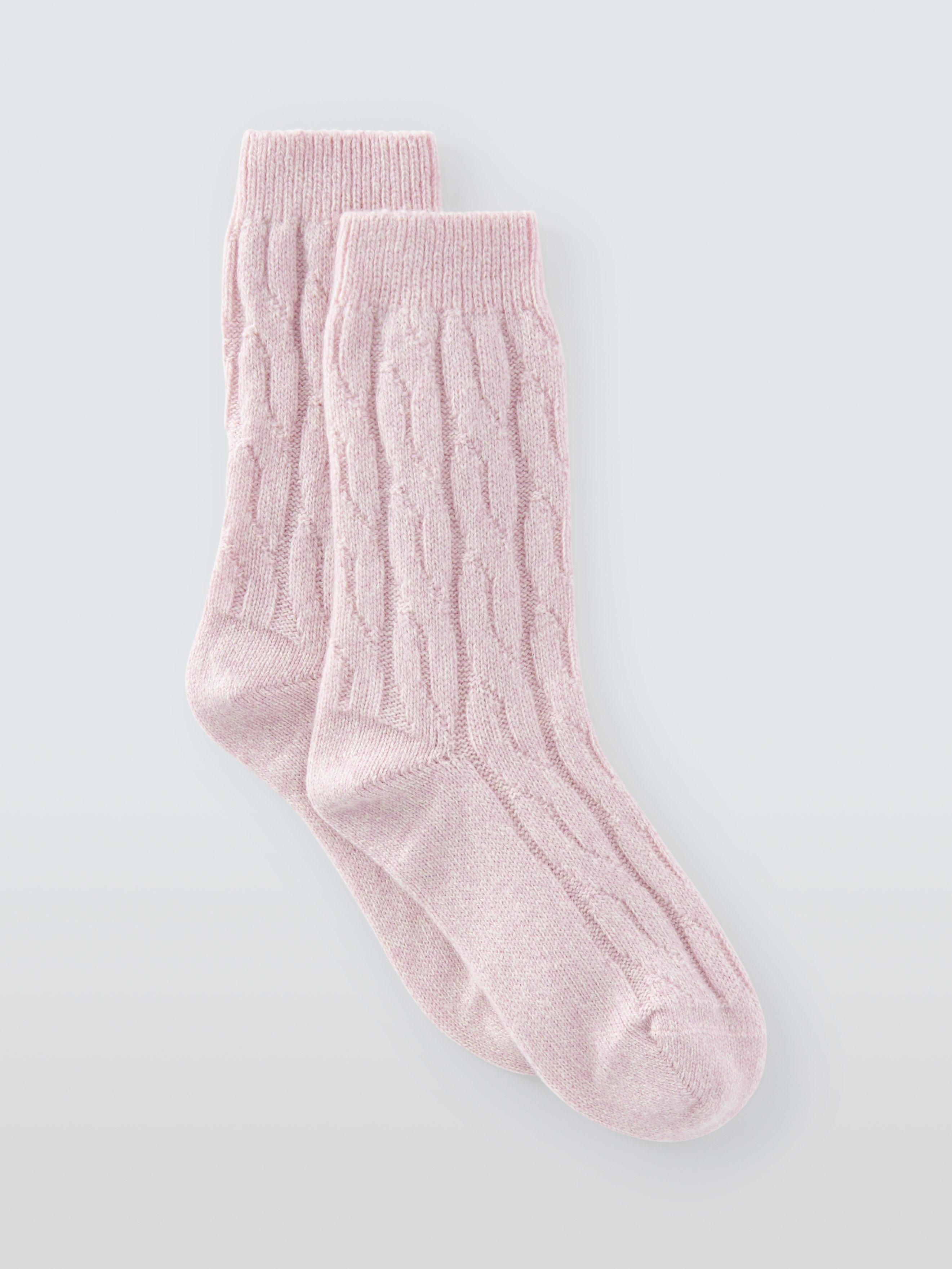 Product image 1 of 2, which shows John Lewis Cashmere Rich Cable Knit Bed Socks, Dark Pink, S-M