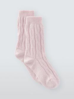 John Lewis Cashmere Rich Cable Knit Bed Socks, Dark Pink