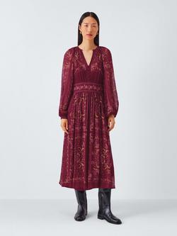 AND/OR Paisley V-Neck Midi Dress, Burgundy, Burgundy