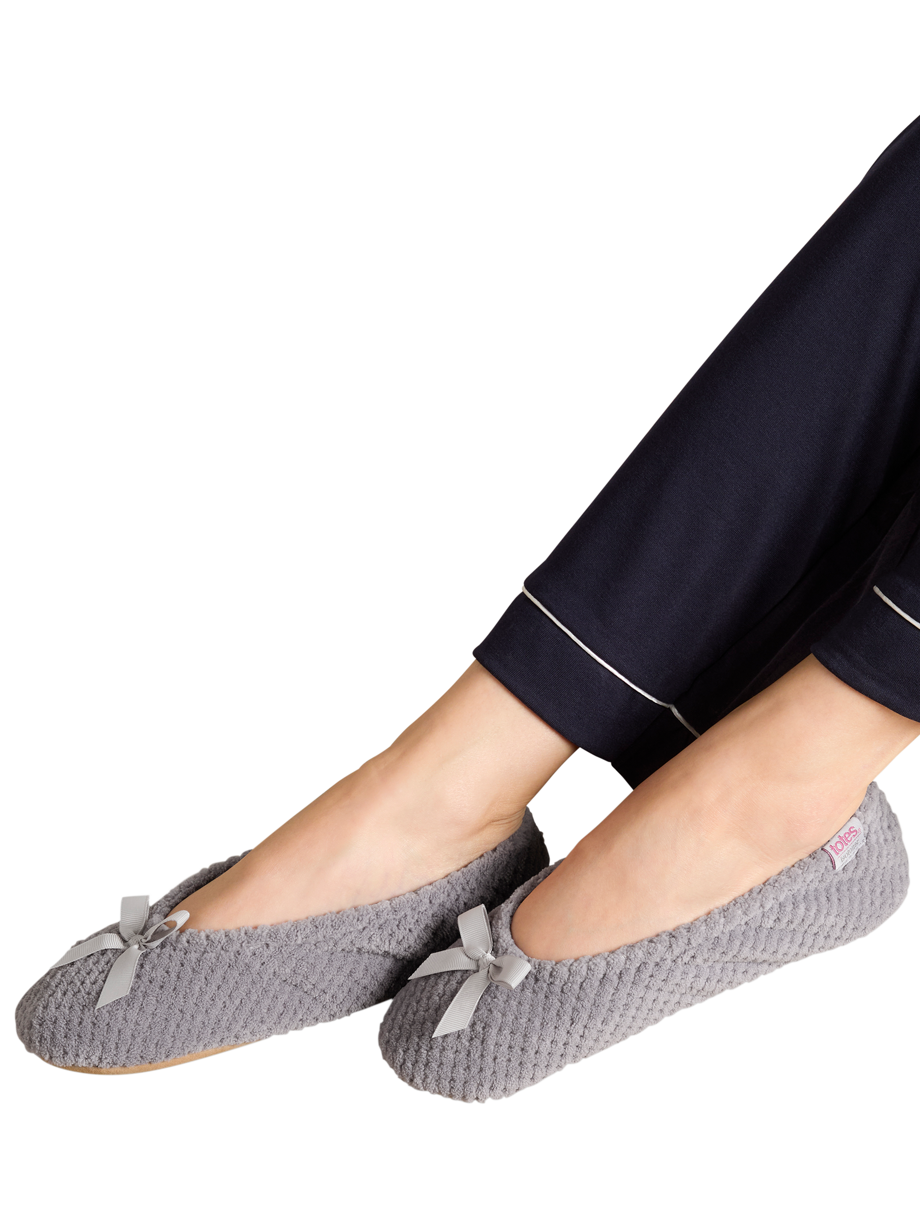 Product image 5 of 6, which shows totes Terry Popcorn Ballet Slippers, Pale Grey, S