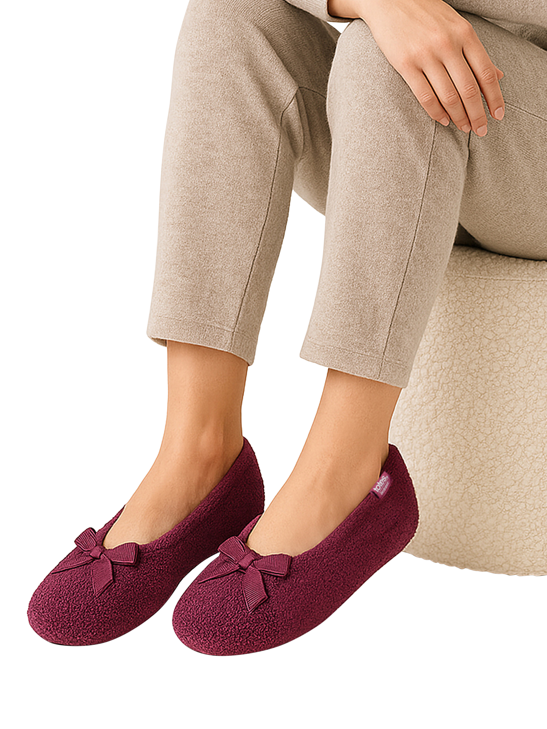 Product image 2 of 6, which shows totes Terry Ballerina Slippers, Burgundy, S