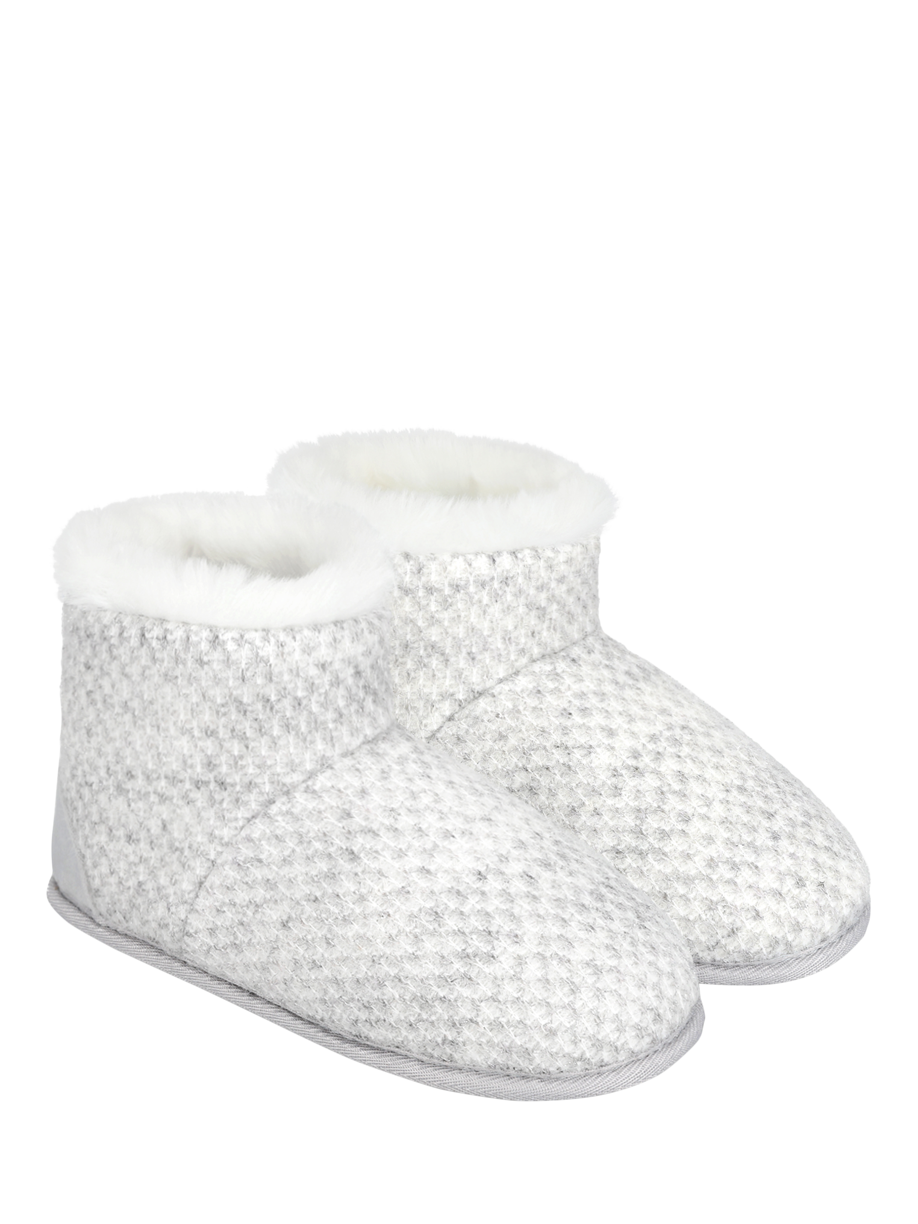 Product image 3 of 6, which shows totes Isotoner Women's Sparkle Knit Boot Slippers, Light Grey, 4