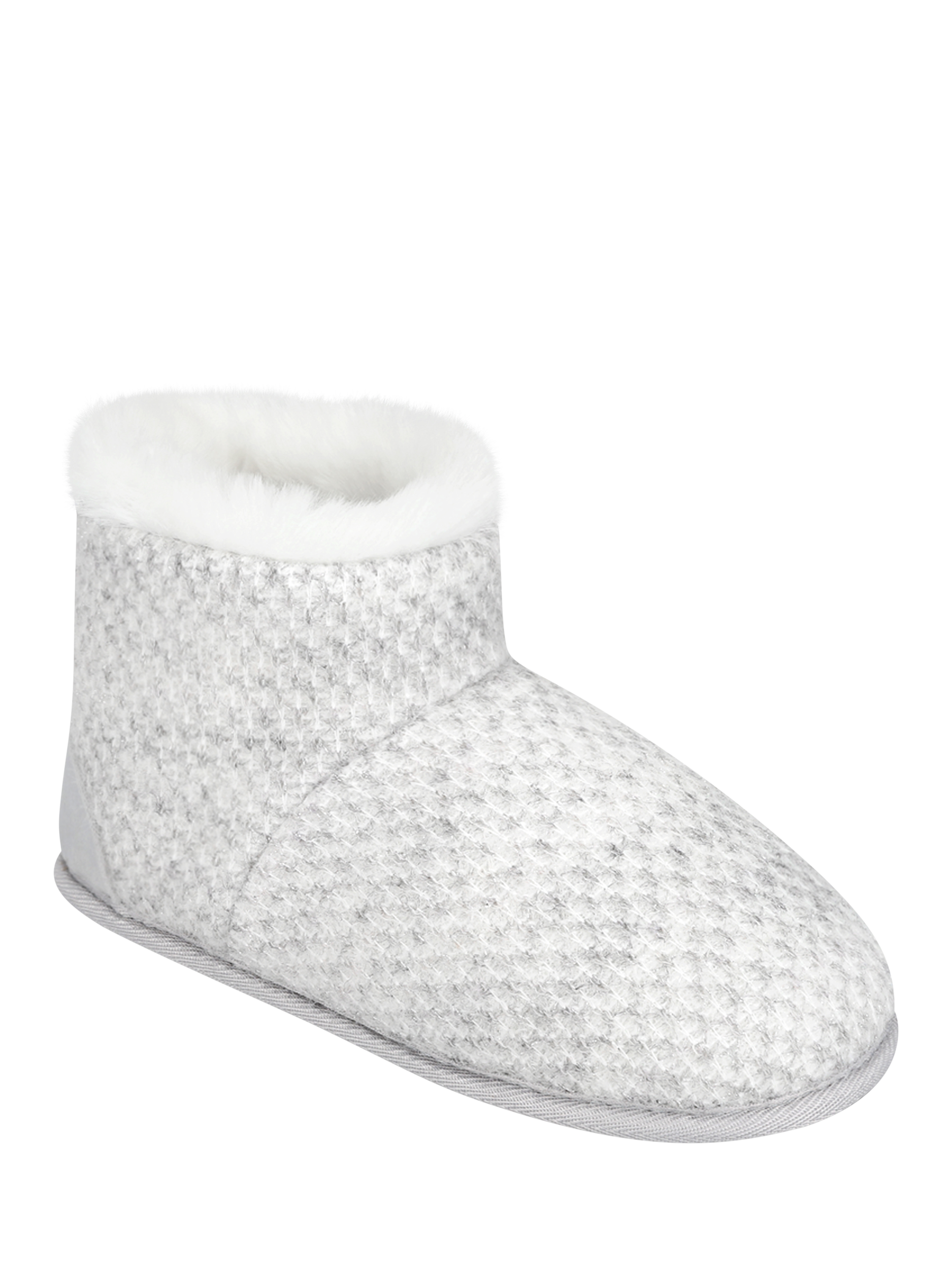 Product image 4 of 6, which shows totes Isotoner Women's Sparkle Knit Boot Slippers, Light Grey, 4
