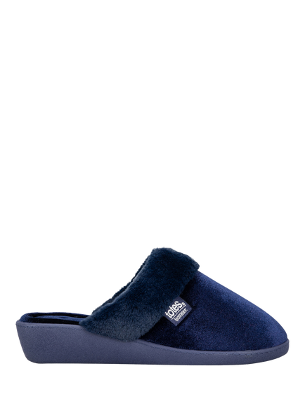 totes Sparkle Velour Heeled Mule Slippers, Navy, Navy